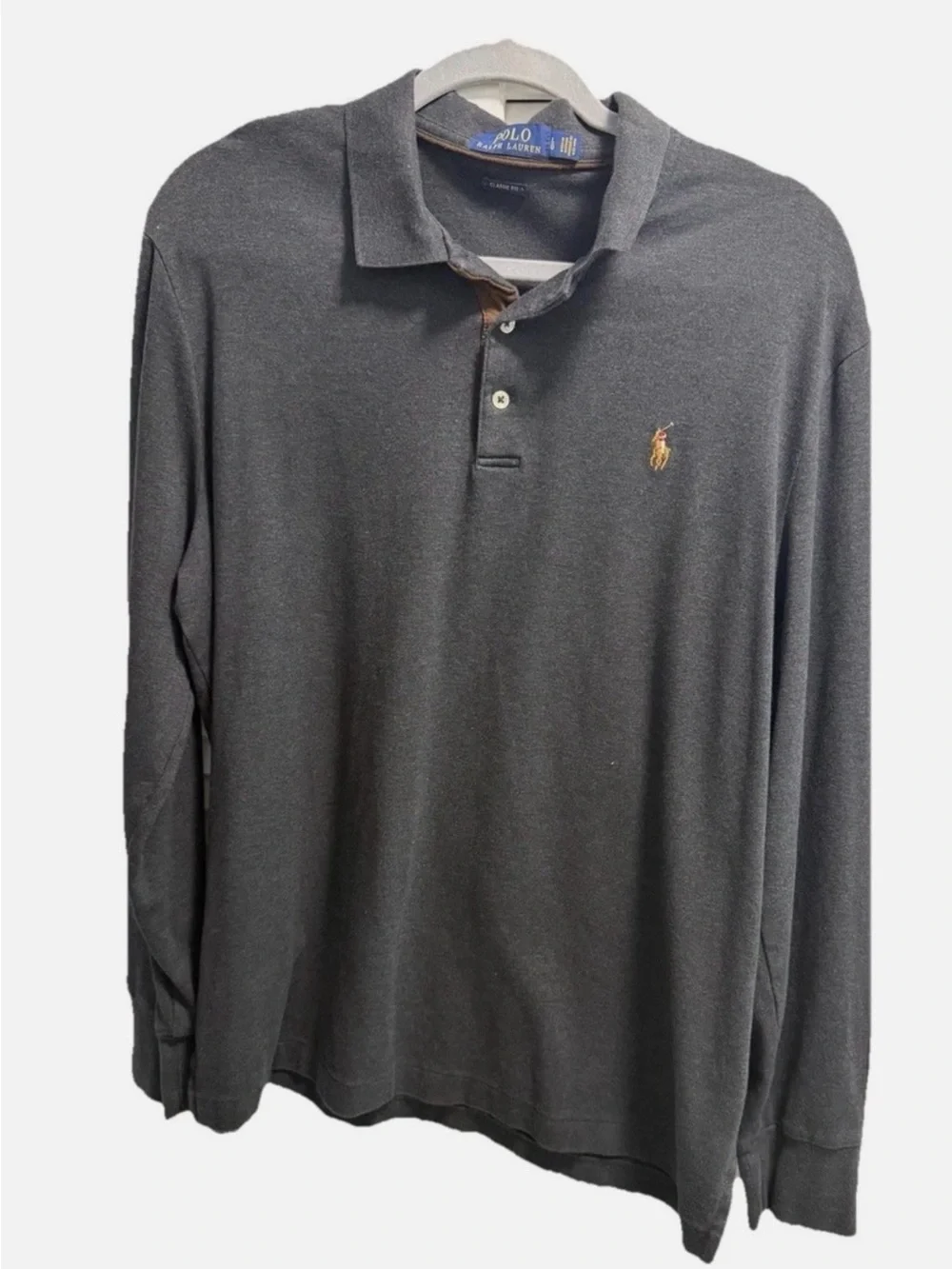 Polo by Ralph Lauren Long-Sleeve Polo - Charcoal with Gold Logo